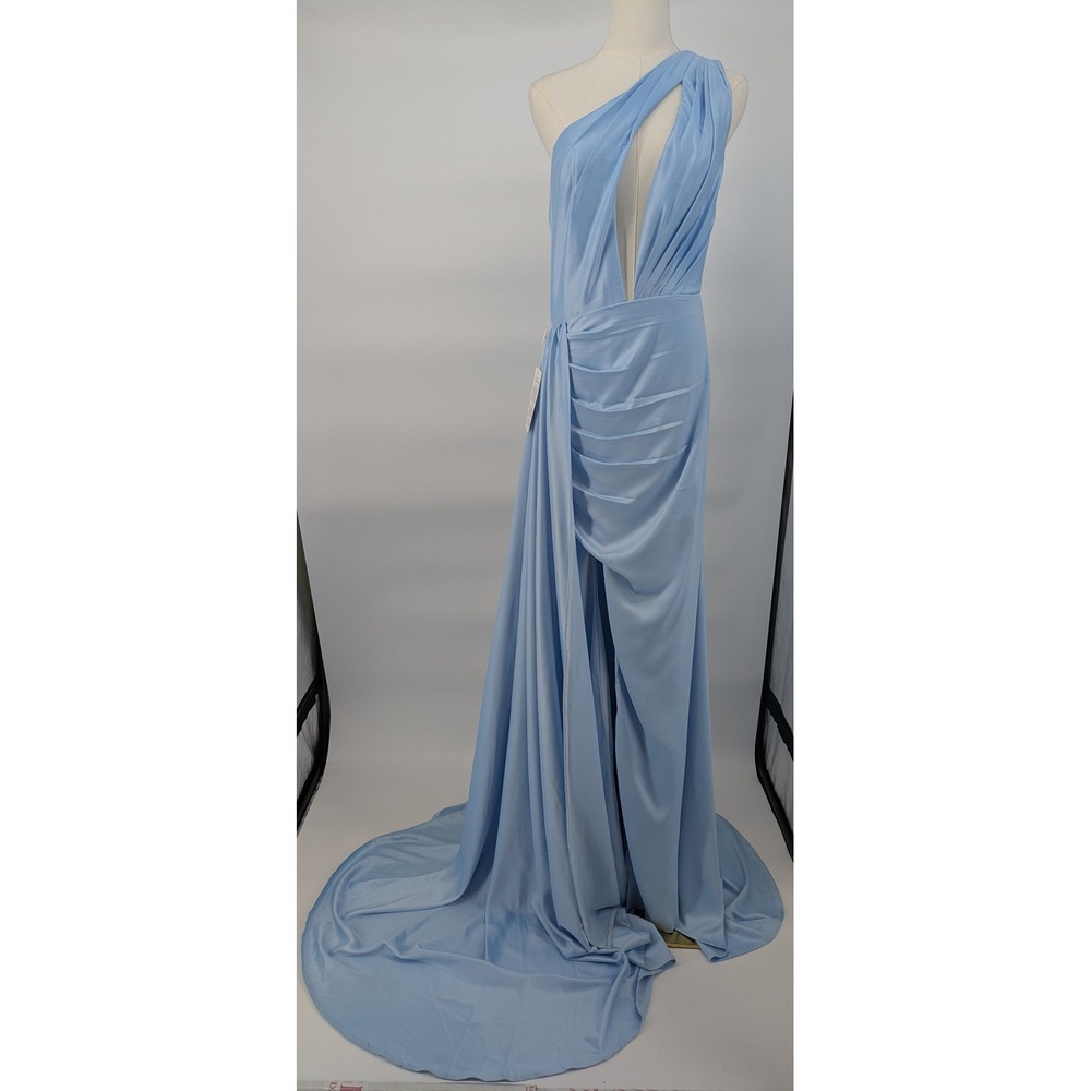 ChicSew One Shoulder Gown 8 Light Blue Cut Out Prom Dress W/ Train Elsa NWT Flaw